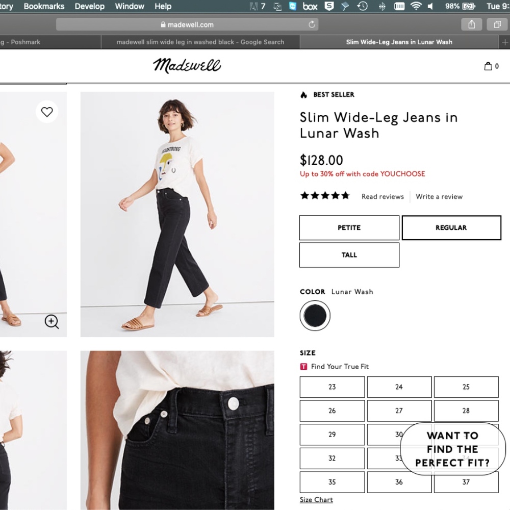 Madewell Slim Wide Leg in Washed black, Size 28